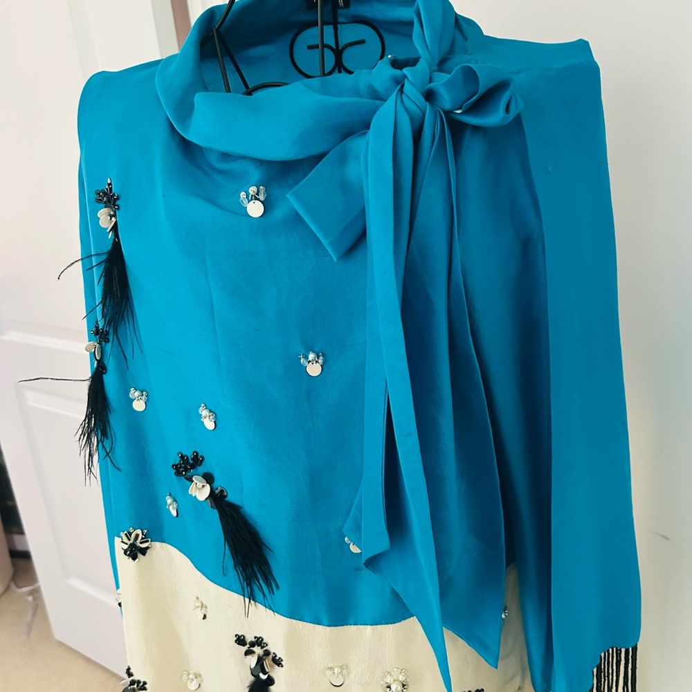 Embellished Blue and Cream Dress - Picture 3 of 5